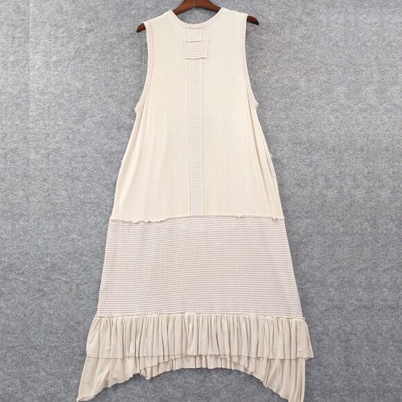 POL Dress Womens Large Beige Sleeveless Maxi High Low Ruffle Hem Boho Layered - Picture 2 of 13